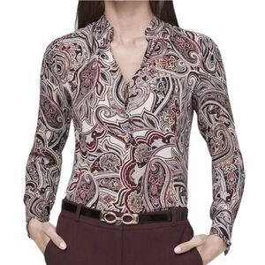 WHBM Burgundy Paisley Print Women's Top